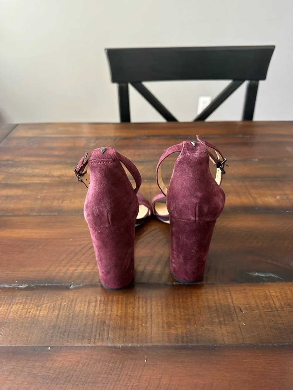 Sam Edelman Burgundy Suede Block Heel Sandals with Ankle Strap - Picture 4 of 6